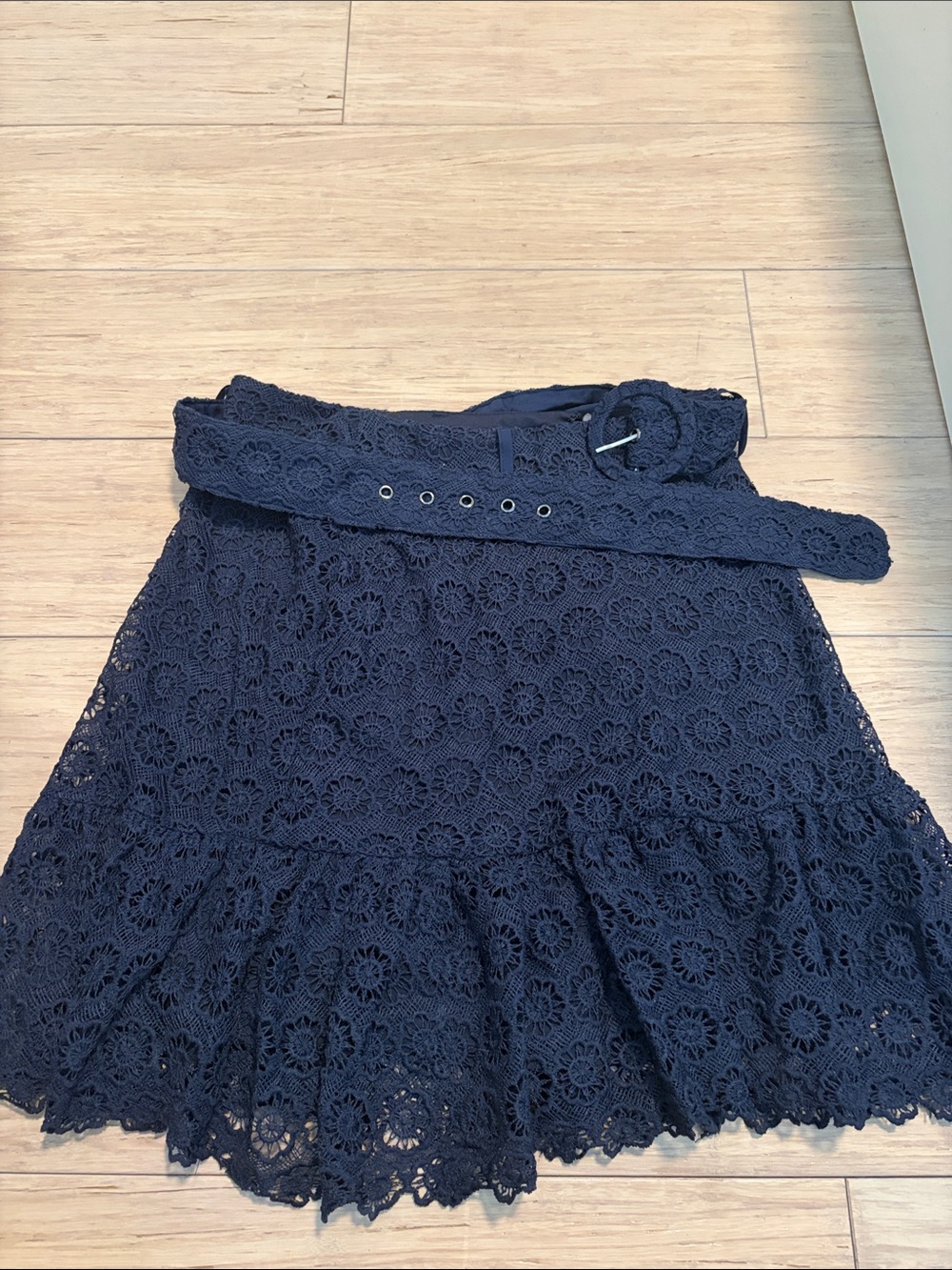 Aqua Navy Floral Lace Skater Skirt with Matching Belt